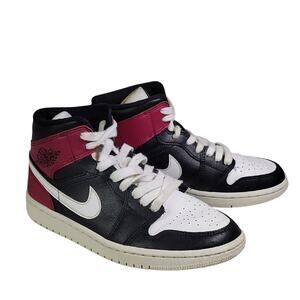 Nike Air Jordan 1 Black Noble Red White MidTop Sneakers Womens Size 7.5
